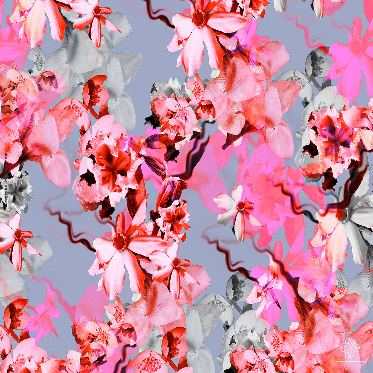 Cherry Flowers Layered 250125v2A Seamless Pattern