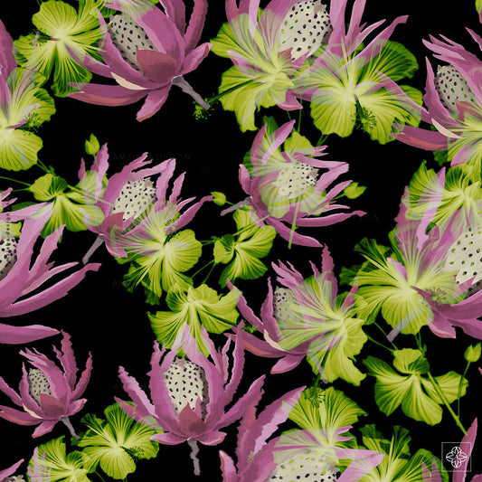 Hibiscus Cactus Flowers 190125A Seamless Pattern