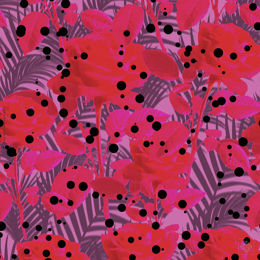 Palm Roses Black Dots 290125A Seamless Pattern